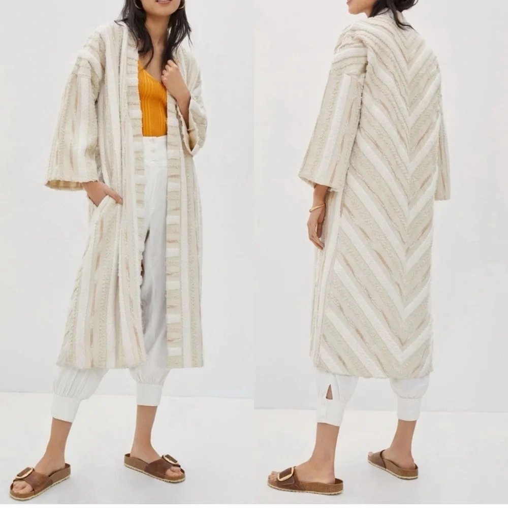 Anthropologie x Ollari Renee duster long open coat textured XL boho extra large